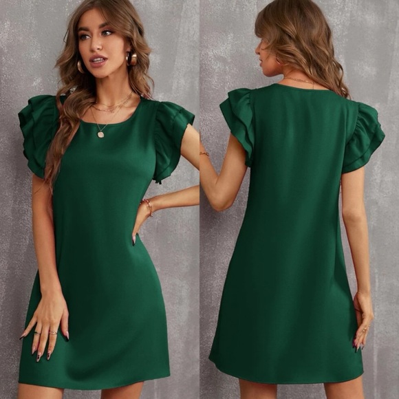 Ruffle frill layered short sleeve tunic dress business casual cocktail baby blue - Picture 9 of 11